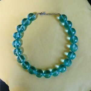 Elegant 70s Clear Lucite Faceted Blue Beaded Necklace